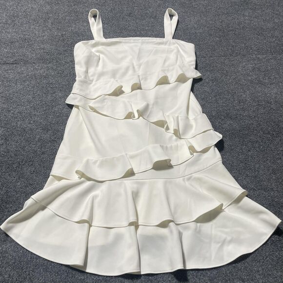 Alexia Admor Dress Womens 6 White Ruffle Tiered Strappy Back Zip Cocktail Party - Picture 1 of 11